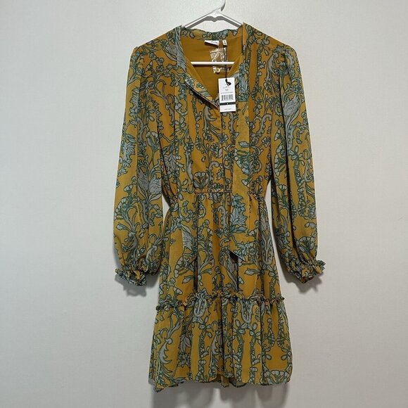 Hermoza‎ NWT Lee Collar Neck Dress in Saffron Yellow Size Small - Picture 3 of 8